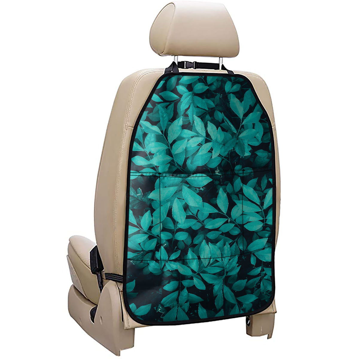 Turquoise Leaf Print Car Seat Organizers