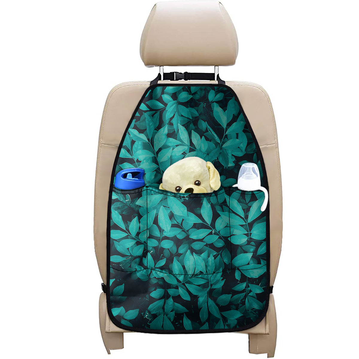 Turquoise Leaf Print Car Seat Organizers