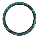 Turquoise Leaf Print Car Steering Wheel Cover