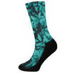 Turquoise Leaf Print Crew Socks