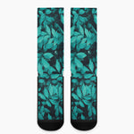 Turquoise Leaf Print Crew Socks