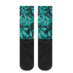 Turquoise Leaf Print Crew Socks