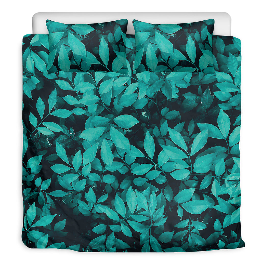 Turquoise Leaf Print Duvet Cover Bedding Set