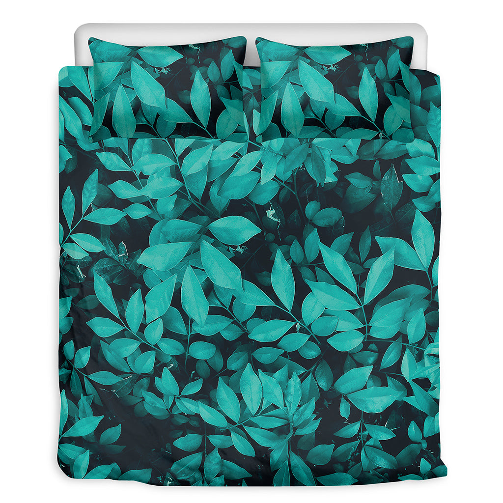 Turquoise Leaf Print Duvet Cover Bedding Set