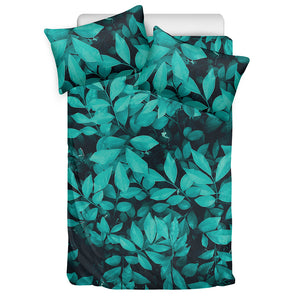 Turquoise Leaf Print Duvet Cover Bedding Set