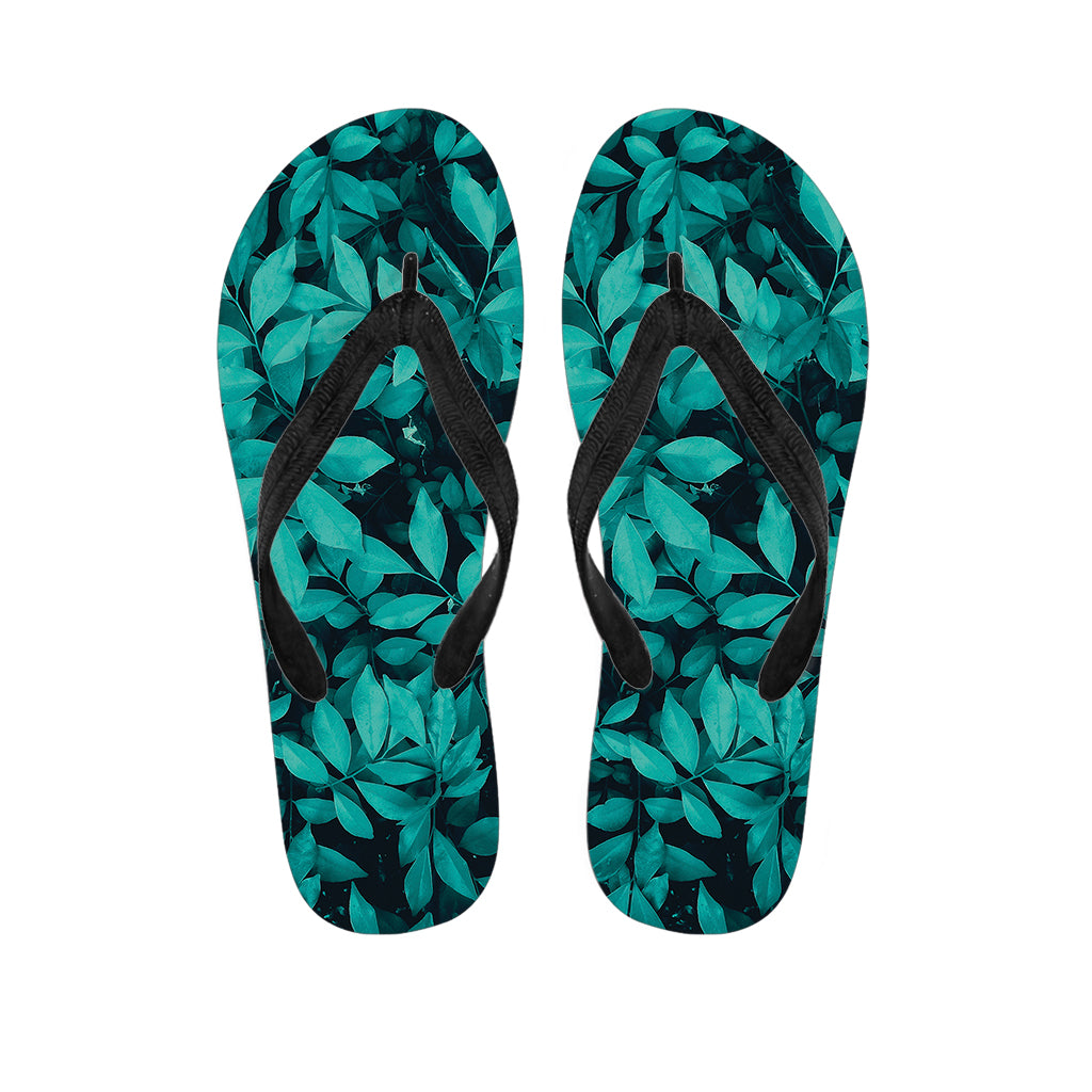 Turquoise Leaf Print Flip Flops