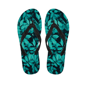 Turquoise Leaf Print Flip Flops