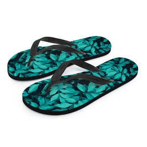 Turquoise Leaf Print Flip Flops