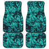 Turquoise Leaf Print Front and Back Car Floor Mats