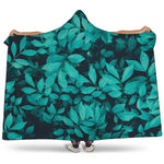 Turquoise Leaf Print Hooded Blanket