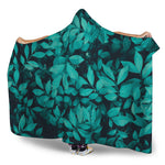 Turquoise Leaf Print Hooded Blanket