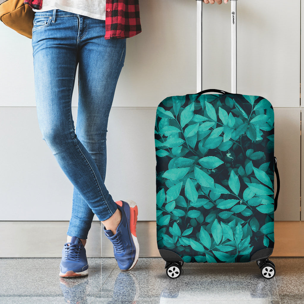 Turquoise Leaf Print Luggage Cover