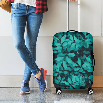Turquoise Leaf Print Luggage Cover