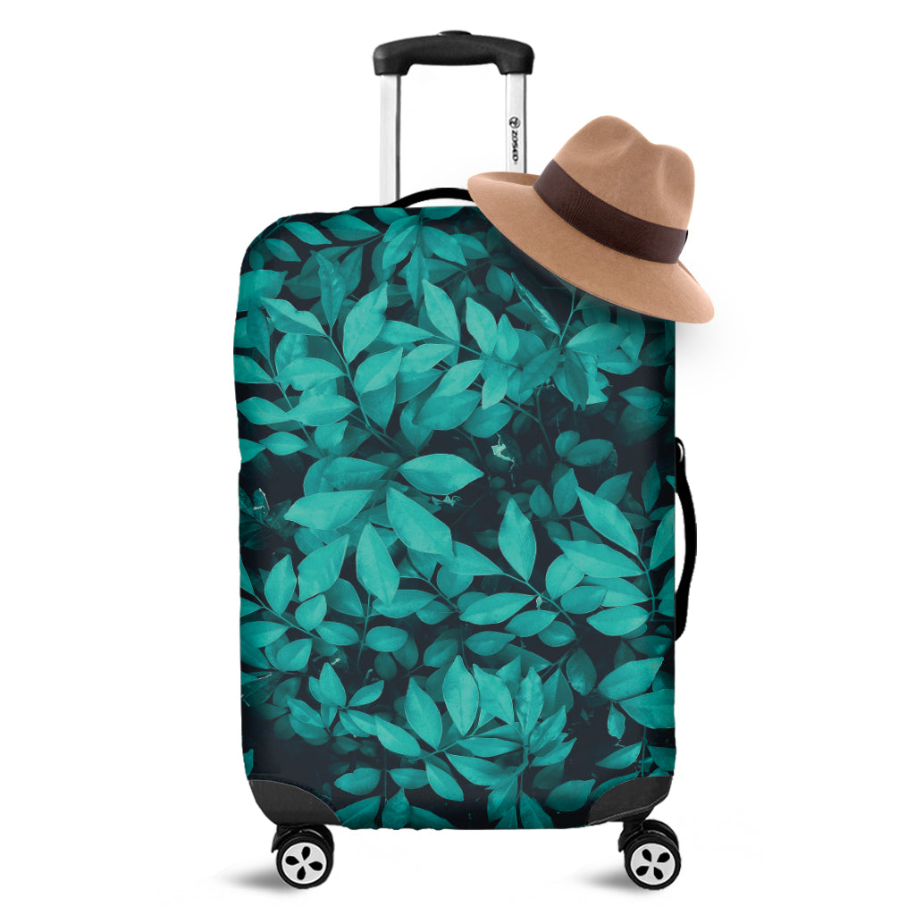 Turquoise Leaf Print Luggage Cover