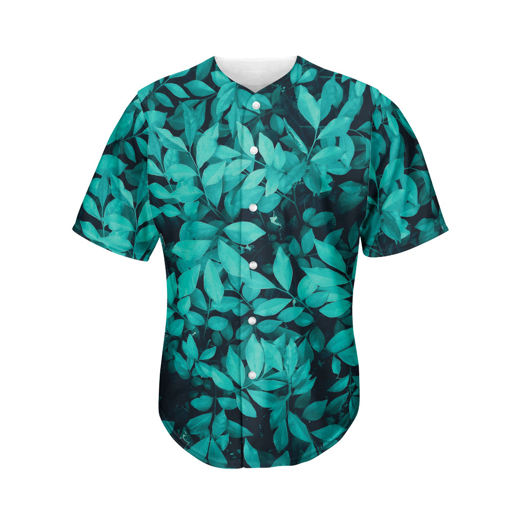 Turquoise Leaf Print Men's Baseball Jersey