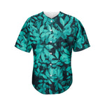 Turquoise Leaf Print Men's Baseball Jersey