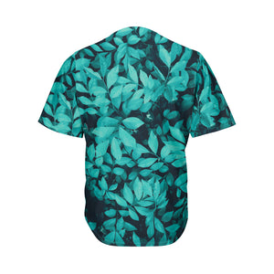 Turquoise Leaf Print Men's Baseball Jersey