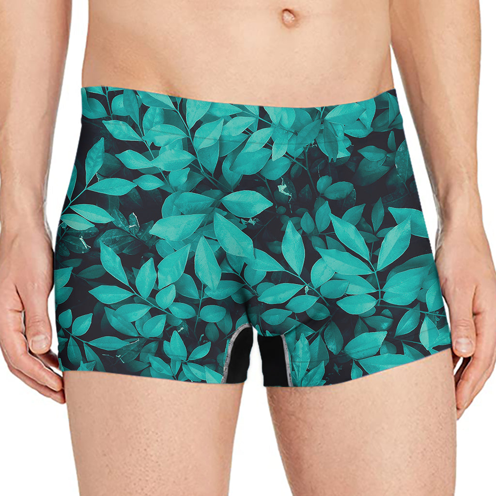Turquoise Leaf Print Men's Boxer Briefs
