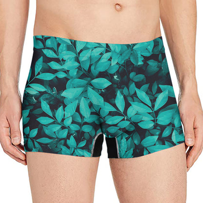 Turquoise Leaf Print Men's Boxer Briefs