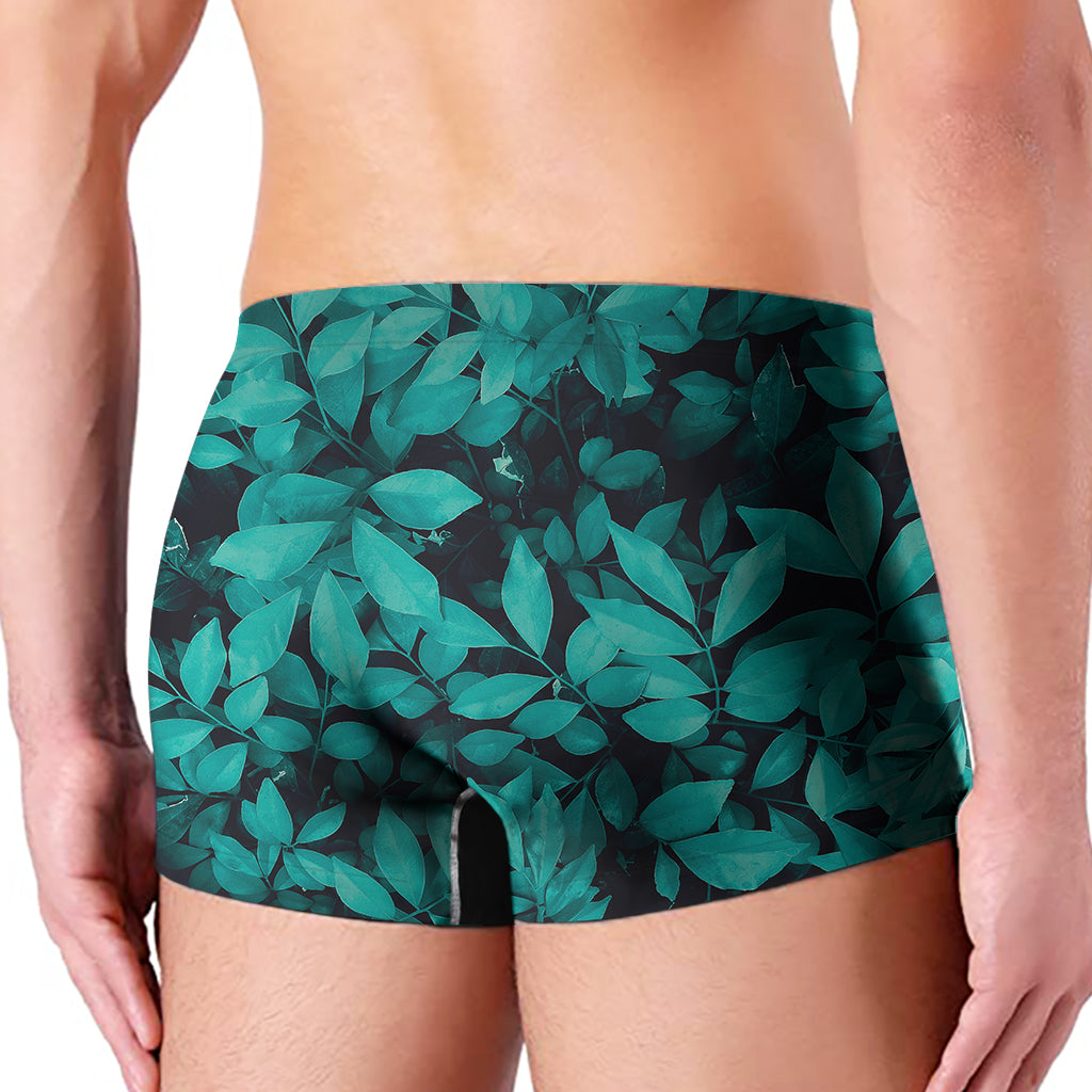 Turquoise Leaf Print Men's Boxer Briefs