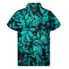 Turquoise Leaf Print Men's Short Sleeve Shirt