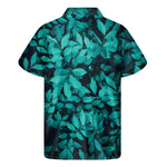 Turquoise Leaf Print Men's Short Sleeve Shirt