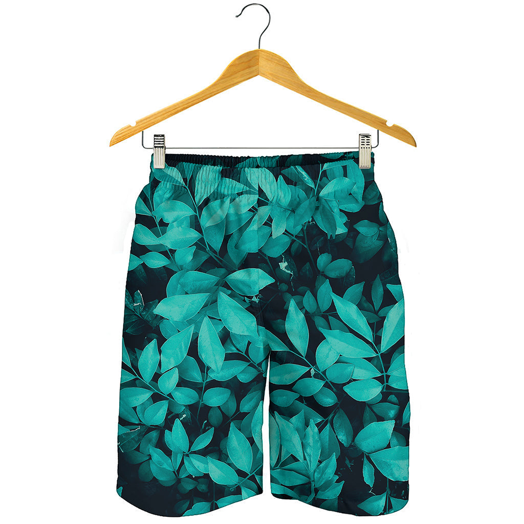 Turquoise Leaf Print Men's Shorts