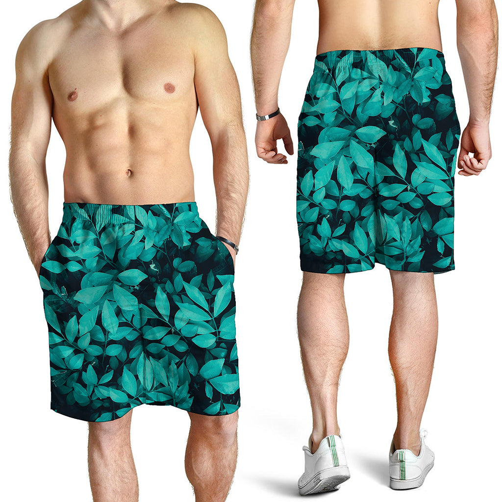 Turquoise Leaf Print Men's Shorts