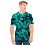 Turquoise Leaf Print Men's T-Shirt