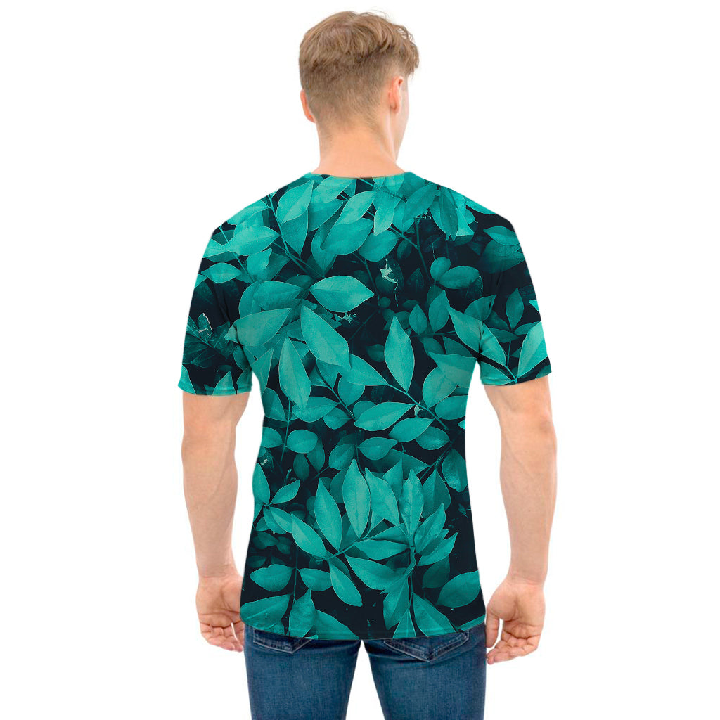 Turquoise Leaf Print Men's T-Shirt