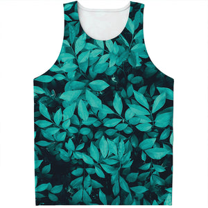 Turquoise Leaf Print Men's Tank Top