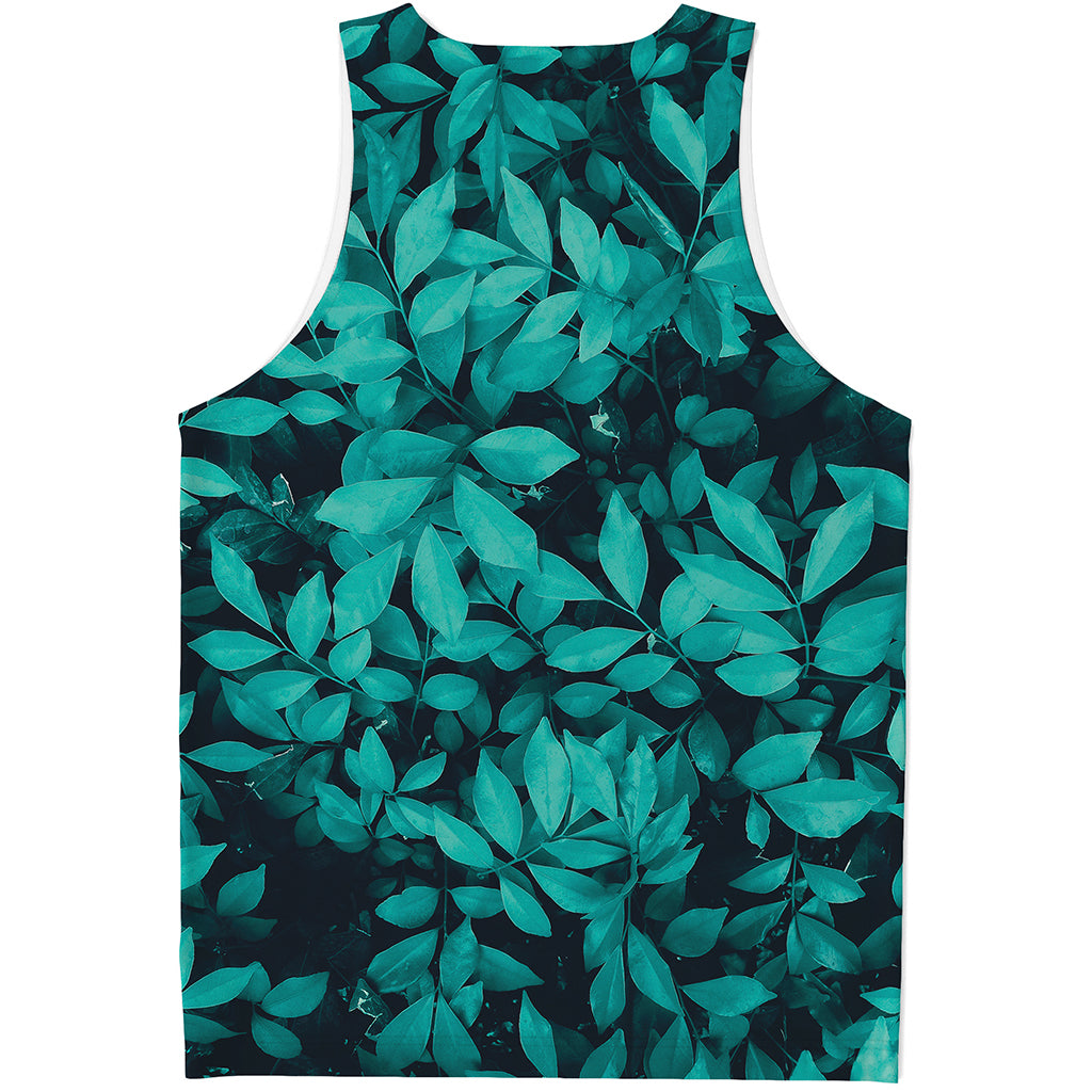 Turquoise Leaf Print Men's Tank Top