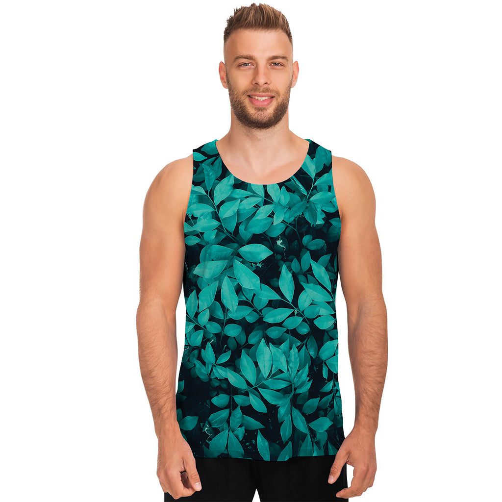 Turquoise Leaf Print Men's Tank Top