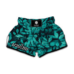 Turquoise Leaf Print Muay Thai Boxing Shorts