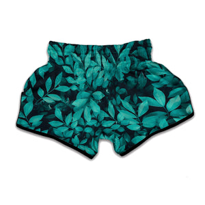 Turquoise Leaf Print Muay Thai Boxing Shorts