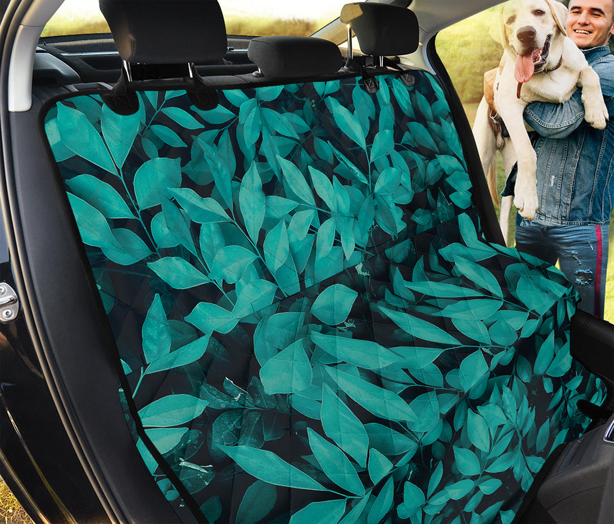 Turquoise Leaf Print Pet Car Back Seat Cover