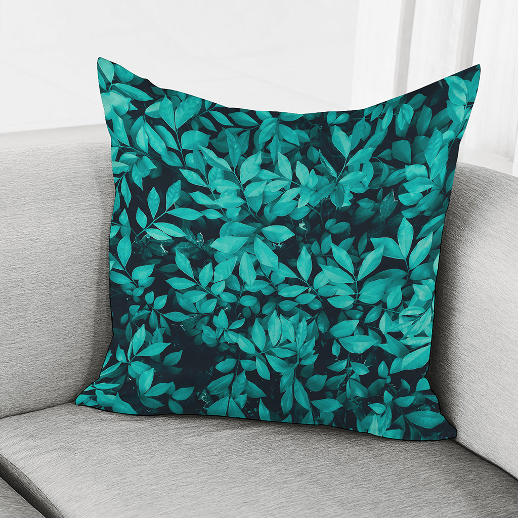 Turquoise Leaf Print Pillow Cover