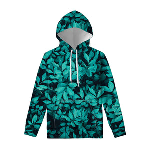 Turquoise Leaf Print Pullover Hoodie