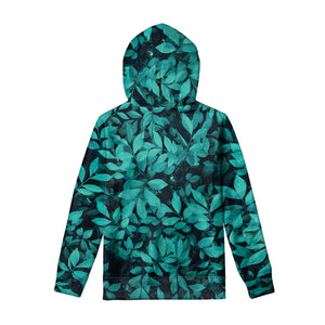 Turquoise Leaf Print Pullover Hoodie