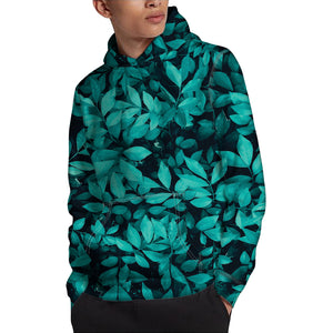 Turquoise Leaf Print Pullover Hoodie