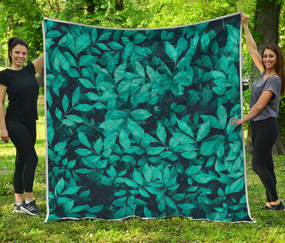 Turquoise Leaf Print Quilt