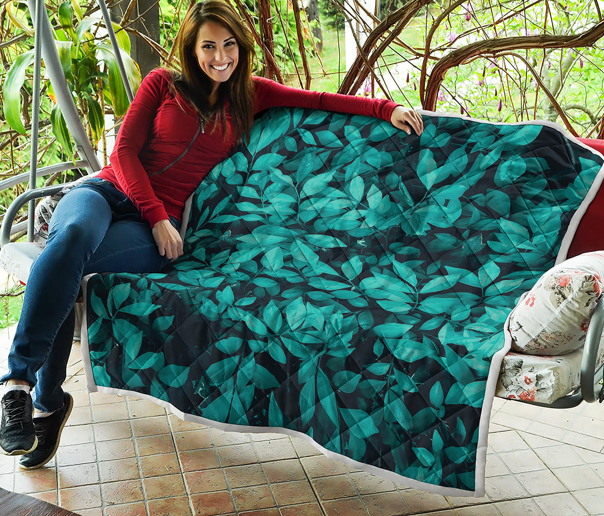 Turquoise Leaf Print Quilt