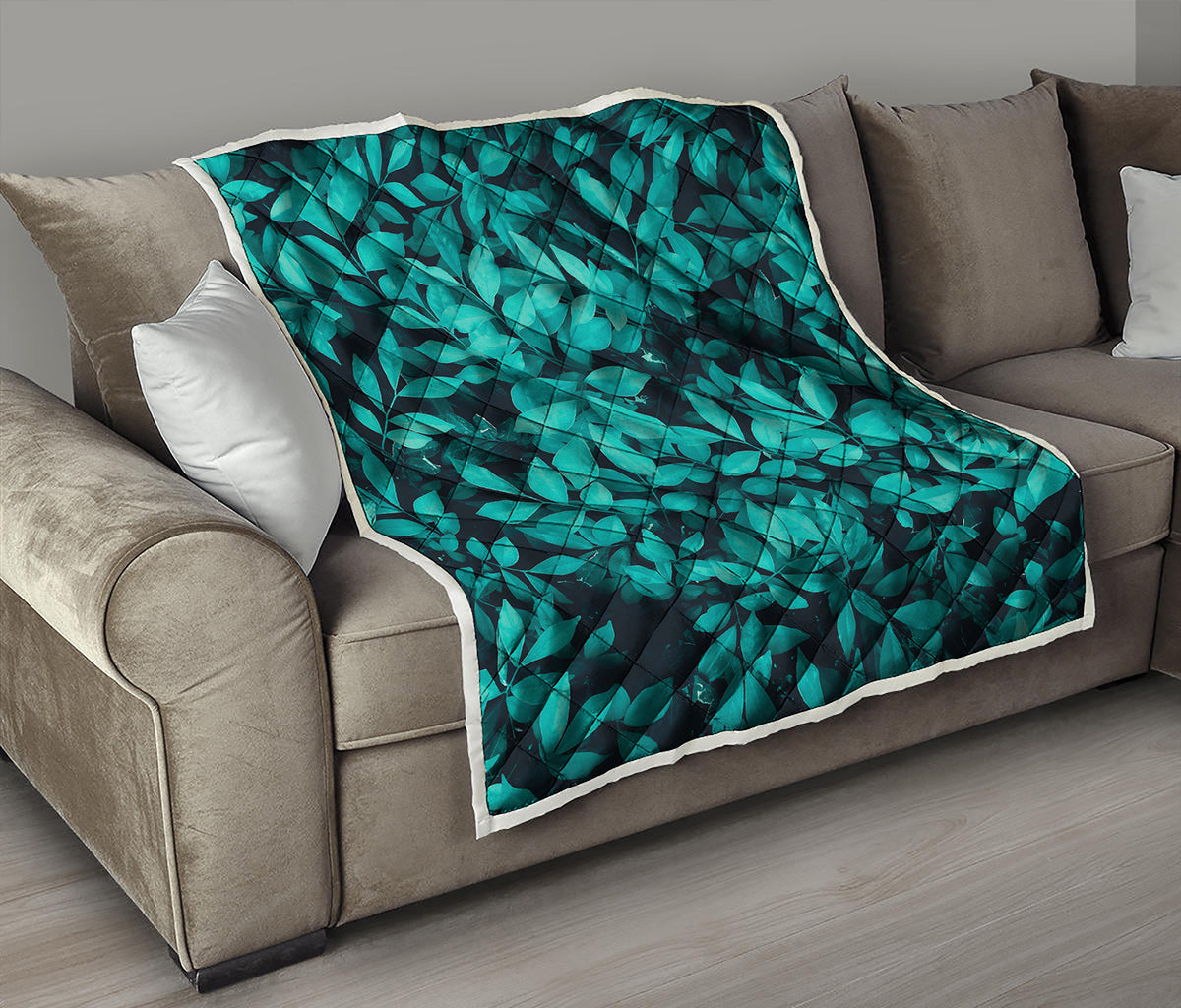 Turquoise Leaf Print Quilt