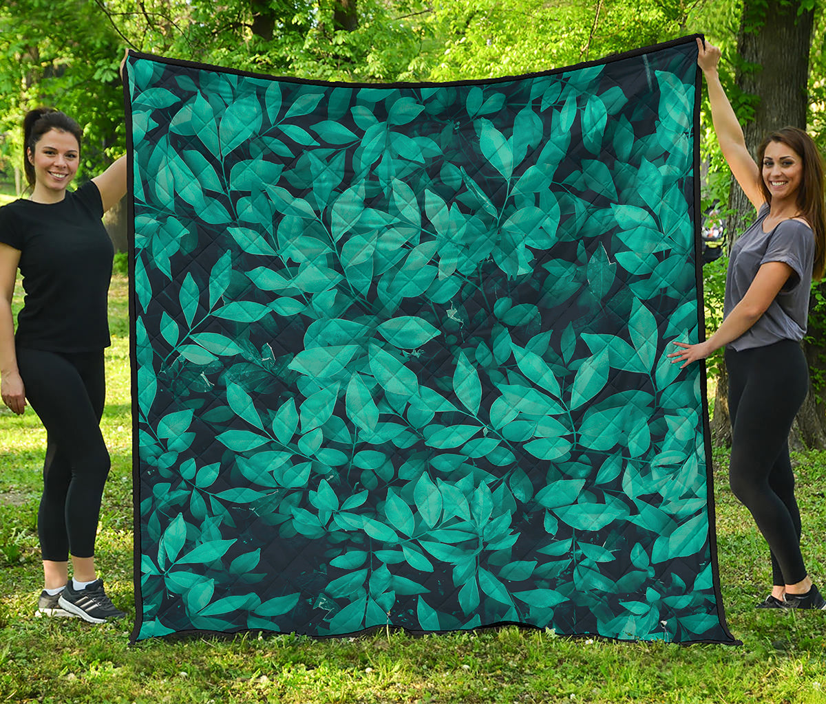 Turquoise Leaf Print Quilt