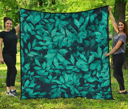 Turquoise Leaf Print Quilt
