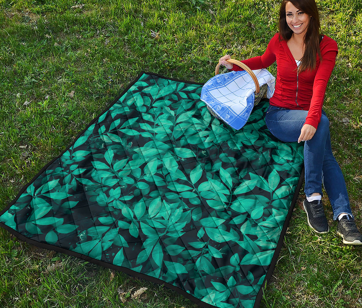 Turquoise Leaf Print Quilt