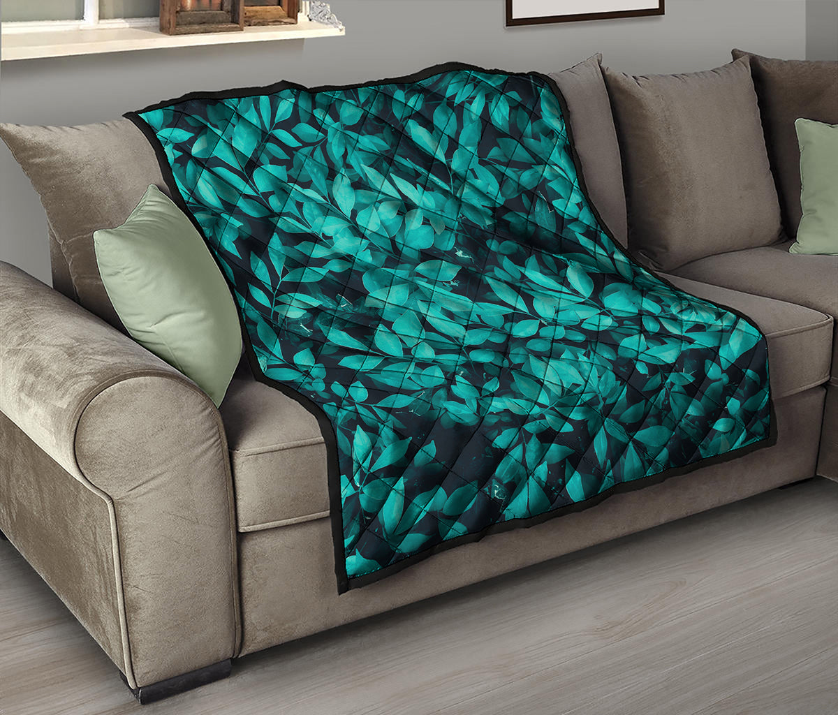 Turquoise Leaf Print Quilt
