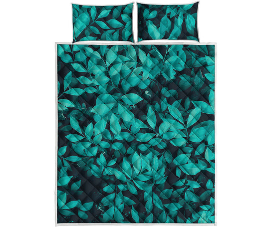 Turquoise Leaf Print Quilt Bed Set