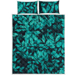 Turquoise Leaf Print Quilt Bed Set