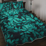 Turquoise Leaf Print Quilt Bed Set